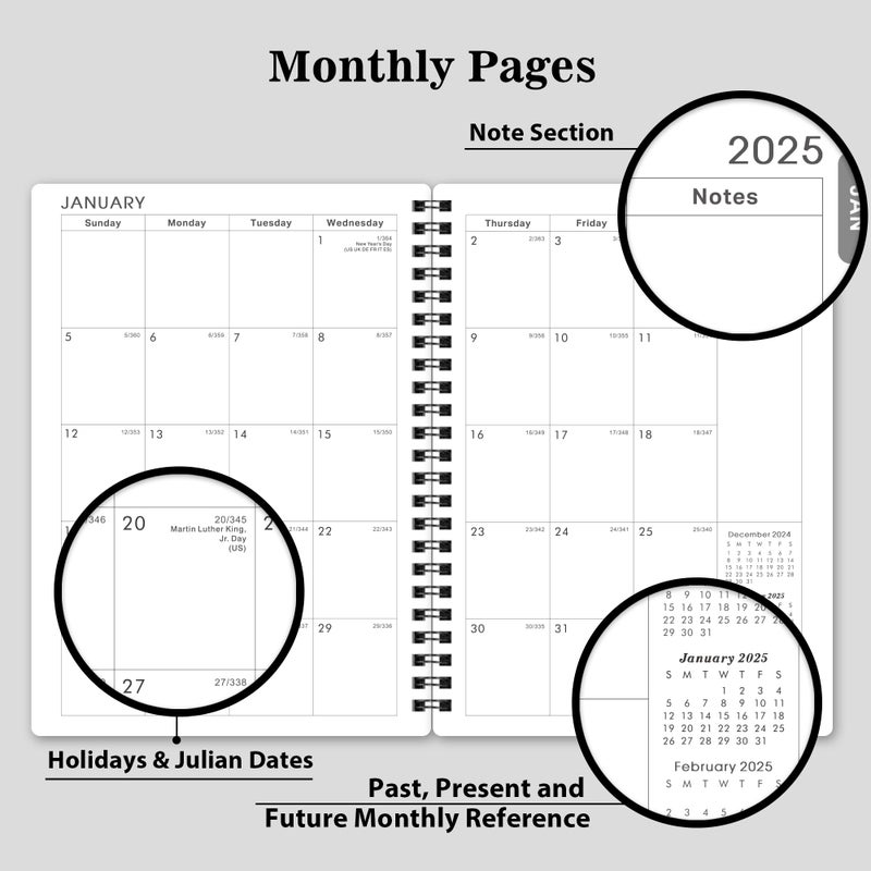 MaaIbok 2025 Planner - Weekly & Monthly Planner 2025, Planner 2025, From January 2025 - December 2025, 6.25 in    8.3 in, Flexible Cover, Twin-Wire Binding - Classic Black, Improving Your Time Management Skill - Image 3